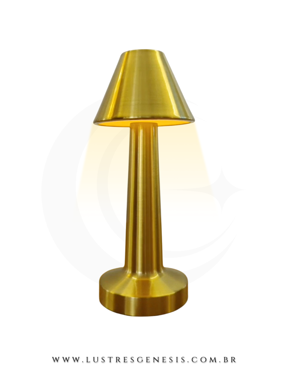 Luminária de mesa abajur Tragus dourado, ideal para leitura, quartos, escritórios e escrivaninhas, com design moderno e acabamento metálico.